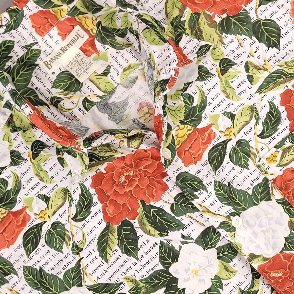 Banana Republic Shirt Mens Large Floral Botanical Print Button Up 100% Cotton